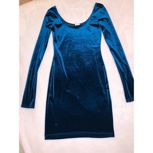 Velvet blue bodycon dress from Garage